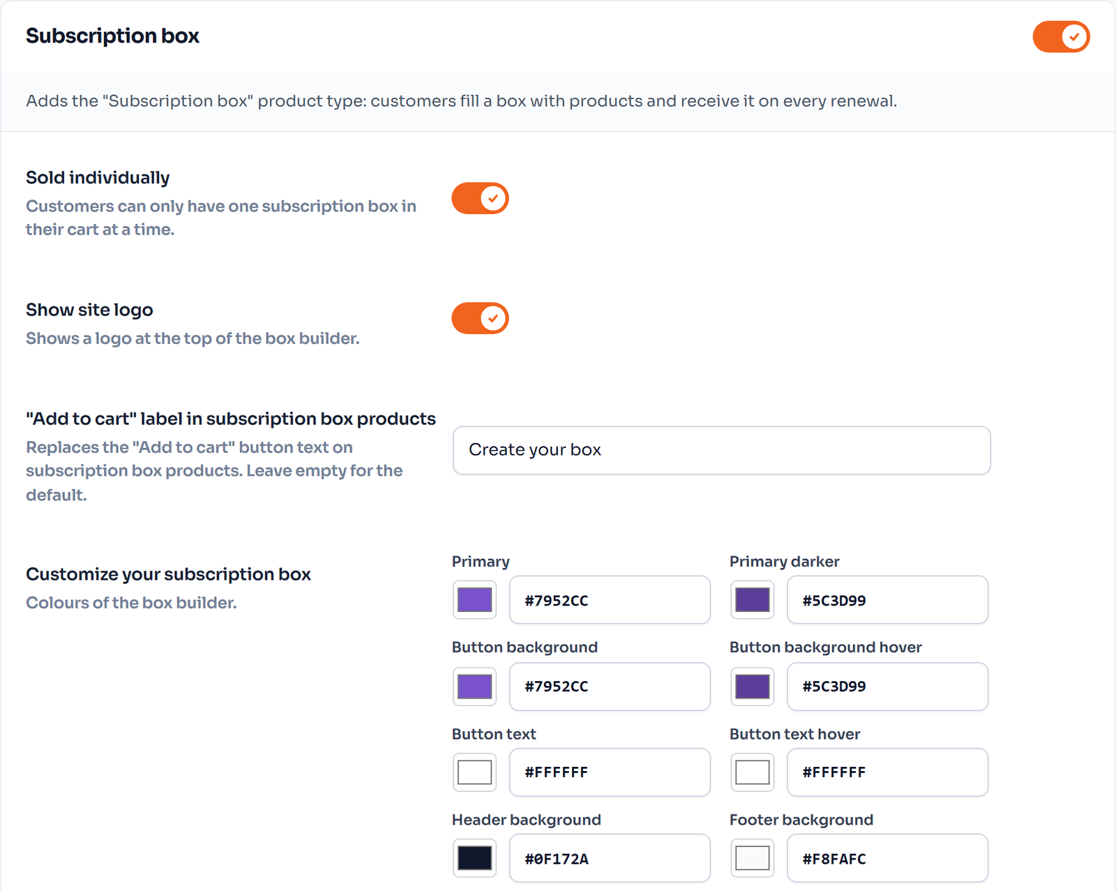Subscription box settings in FlexWoo Memberships
