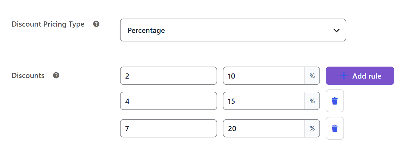 Discount pricing type with renewal discount rules in FlexWoo Memberships
