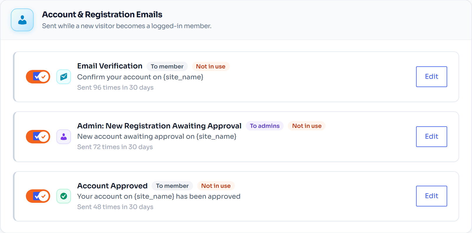 Account and registration e-mails in FlexWoo Memberships