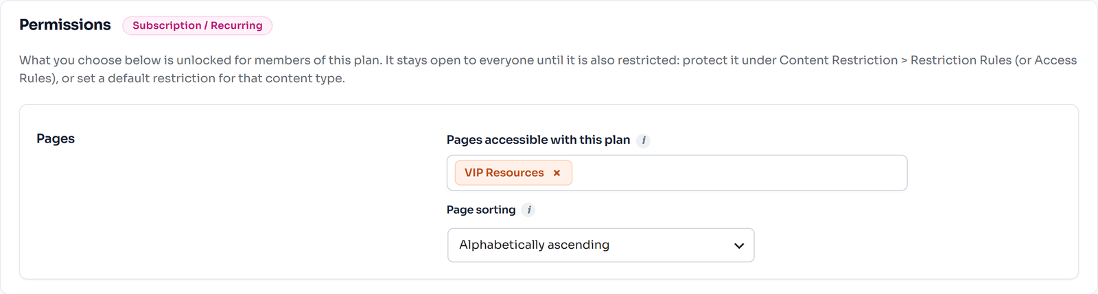 Membership plan permissions for pages, posts and products