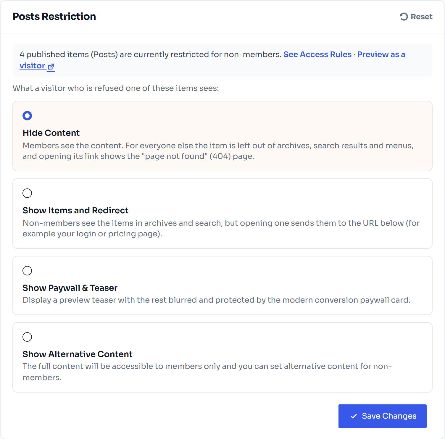 Content restriction options for posts in FlexWoo Memberships